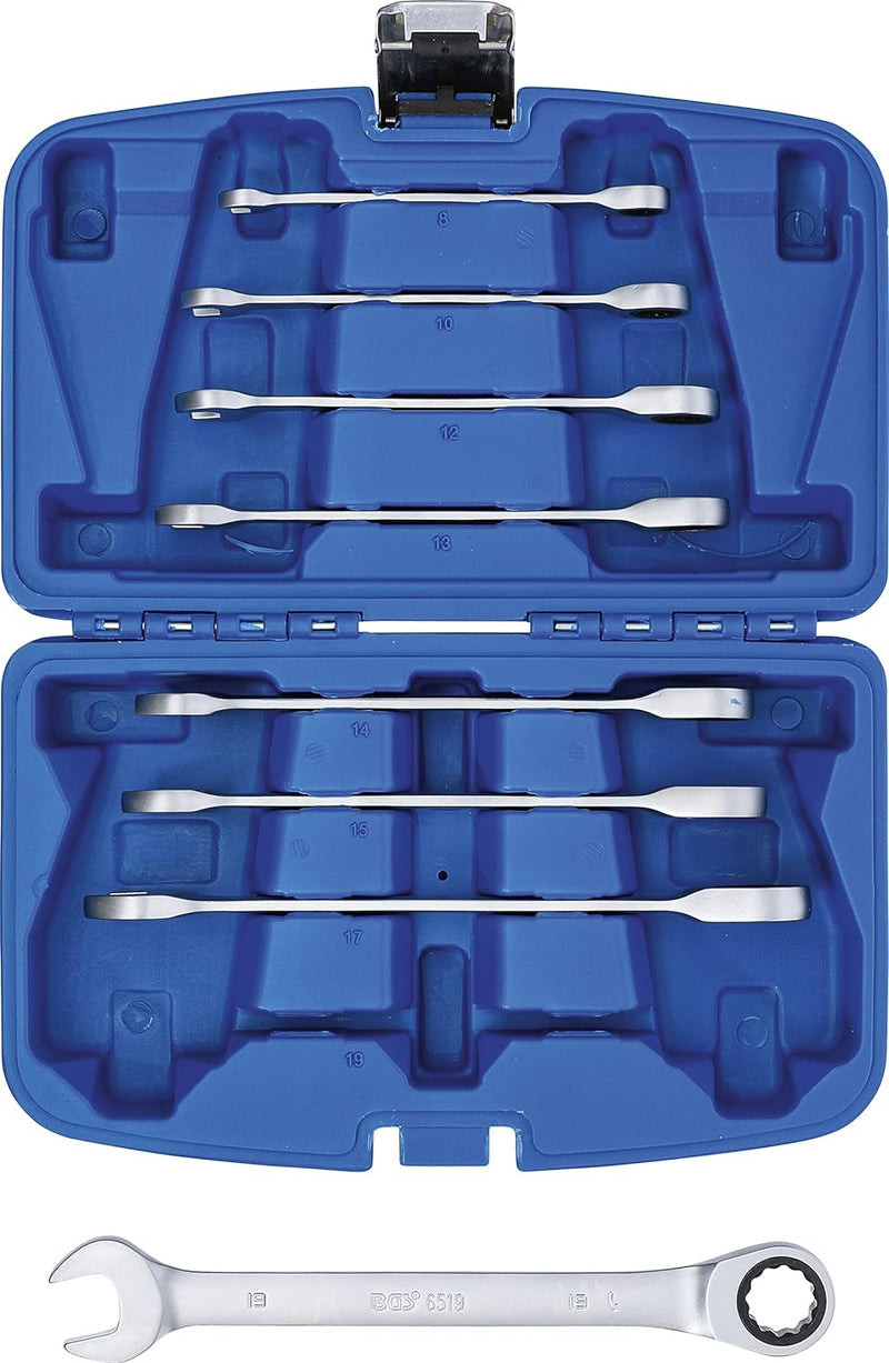 BGS 6540 | Ratschenring-Maulschlüssel-Satz | 8-tlg. | SW 8 - 19 mm | Ratschenschlüssel feinverzahnt,