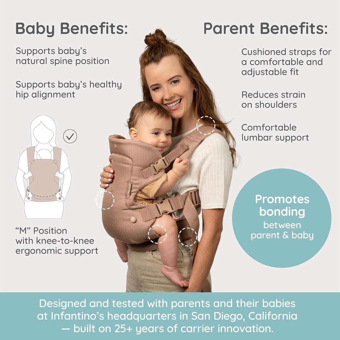 Infantino Flip Luxe 4-in-1 Babytrage, ergonomische Trage von Neugeborenen bis Kleinkind, verbesserte
