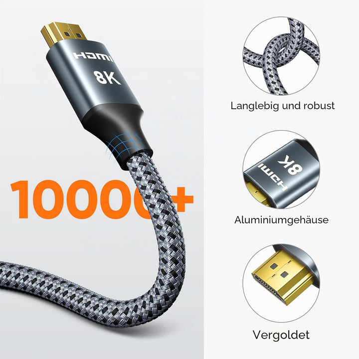 ARISKEEN 8K HDMI 2.1 Kabel 1M 2 Stück, 48Gbps High Speed Nylon Geflochtenes HDMI Kabel, Unterstützt