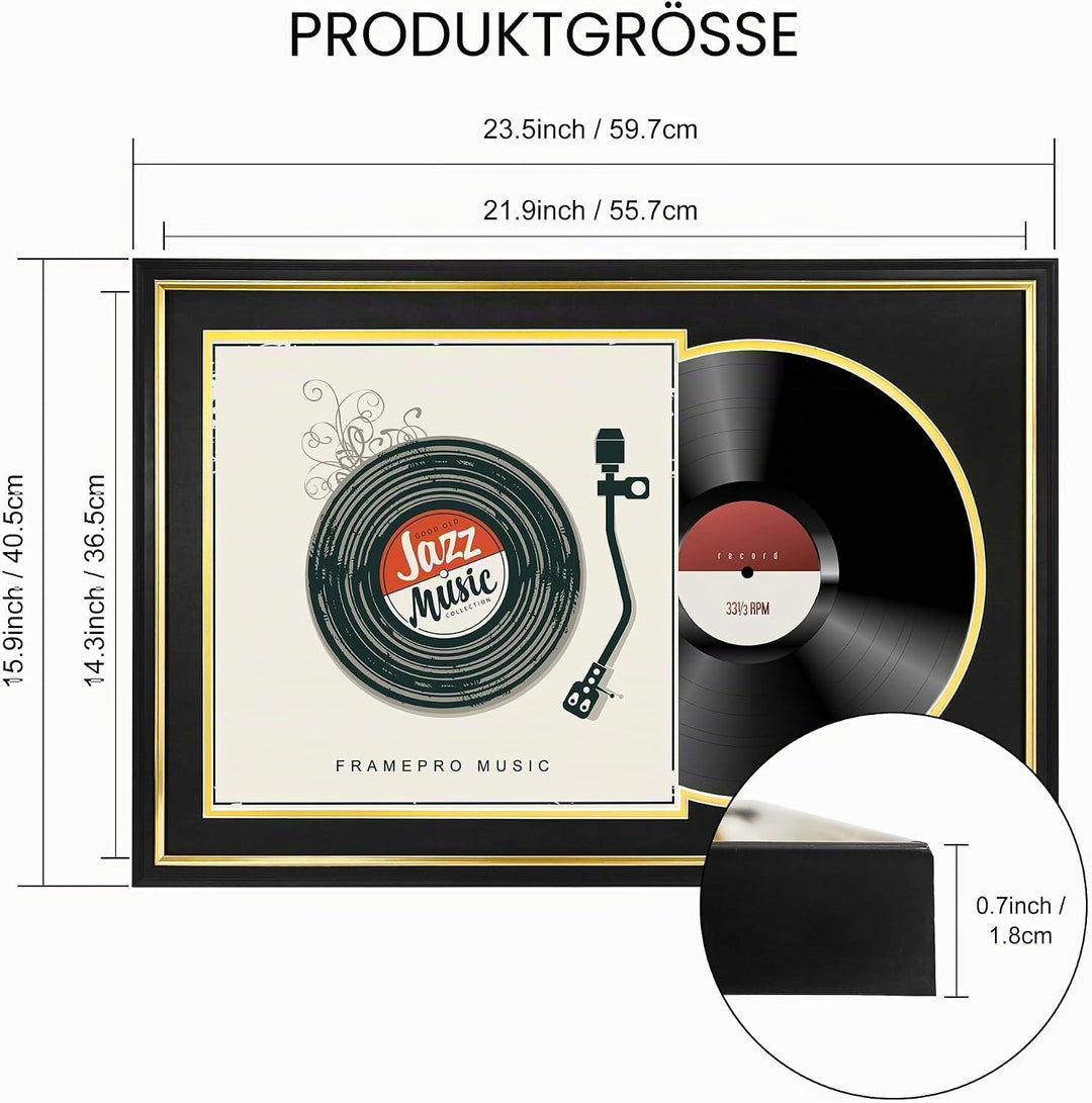 FramePro Schallplattenrahmen mit 2 doppelseitigen Passepartouts (schwarz über gold), Jukebox-Schallp