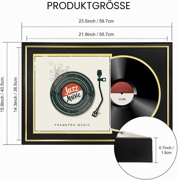 FramePro Schallplattenrahmen mit 2 doppelseitigen Passepartouts (schwarz über gold), Jukebox-Schallp