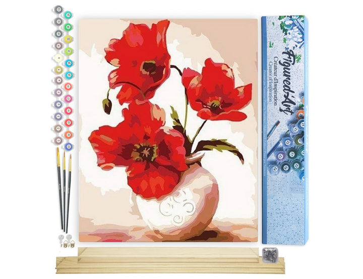 Figured'Art Malen Nach Zahlen Erwachsene Mit Rahmen Schöne rote Mohnblumen - Paint by Numbers Bastel