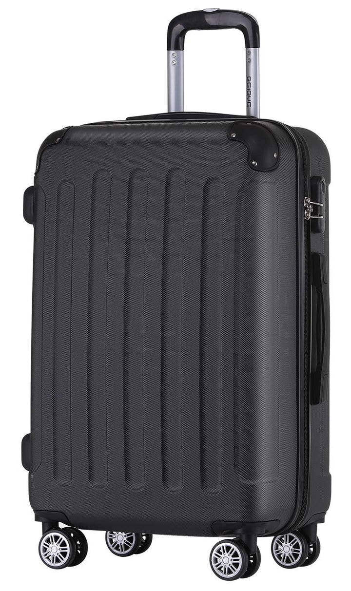 BEIBYE Hartschalen-Koffer Trolley Rollkoffer Reisekoffer Handgepäck 4 Rollen (M-L-XL-Set) (Schwarz,
