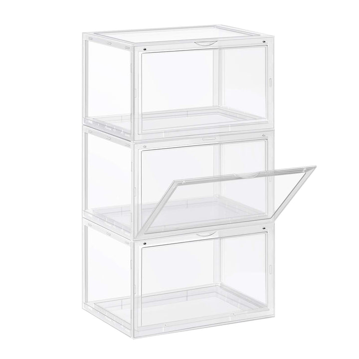 SONGMICS Schuhboxen, 3er Set, stapelbare Schuh-Organizer, Kunststoffboxen mit durchsichtiger Tür, Sc