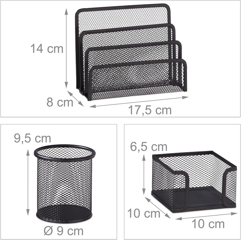 Relaxdays Schreibtisch Organizer 5er Set, Büro & Zuhause, Mülleimer, Bürobox, Briefhalter, Stifte-&