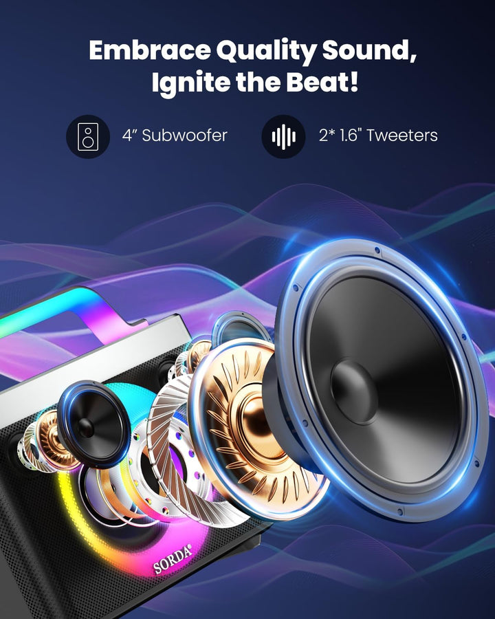 Tragbare Bluetooth-Karaoke-Maschine für Erwachsene und Kinder – 2 Kabellose Mikrofone, Schultergurt,