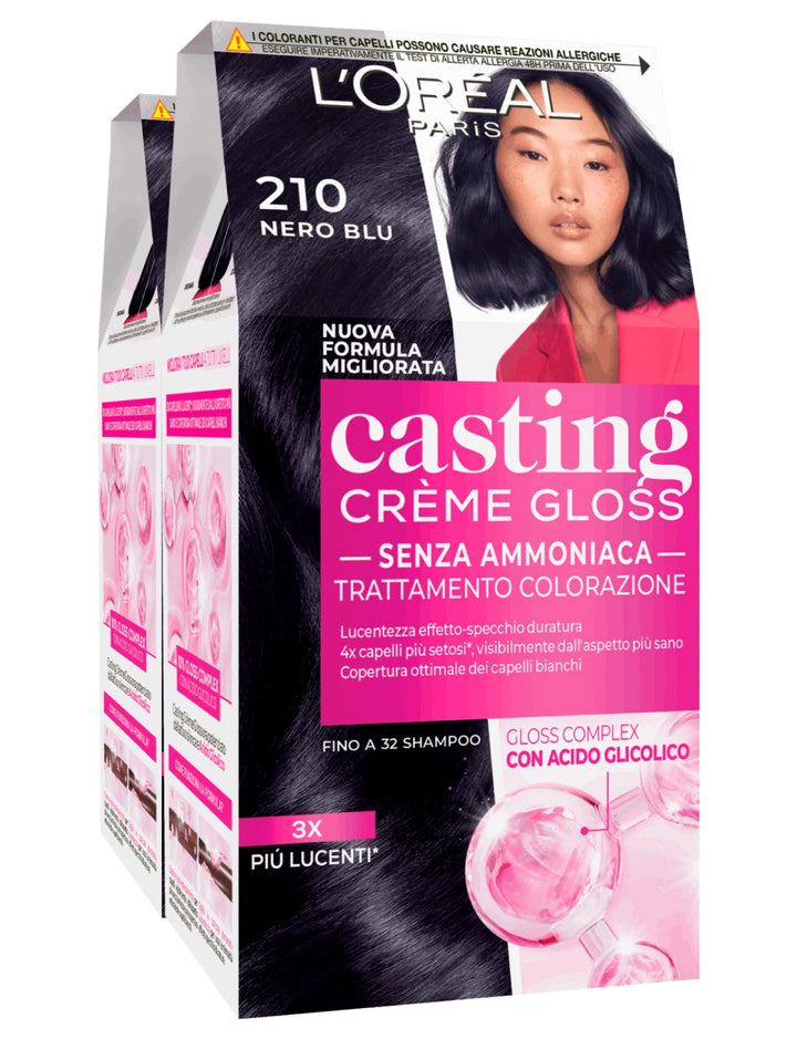 L'Oréal Paris Coloration Casting Creme Gloss Farbe 210 Schwarz-Blau – 2 Farbtöne 2 Tinte Casting 210