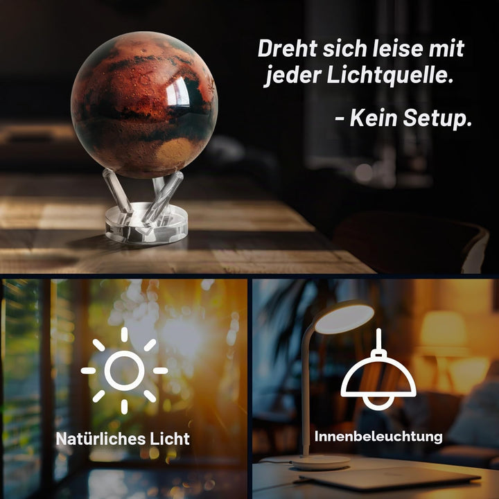 MOVA Globe Mars Serie Weltraum, 15,2 cm (6 Zoll), mit Standfuss, rotierender Globus, solarbetrieben,