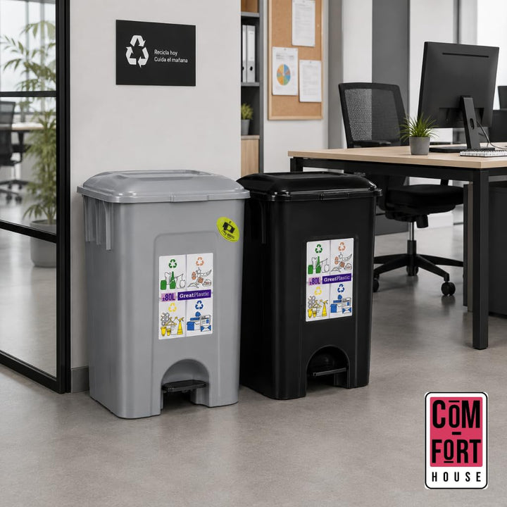 COM-FORT HOUSE | Mülleimer mit Pedal | Fassungsvermögen 80 Liter | Recyclingeimer | Küchenabfalleime