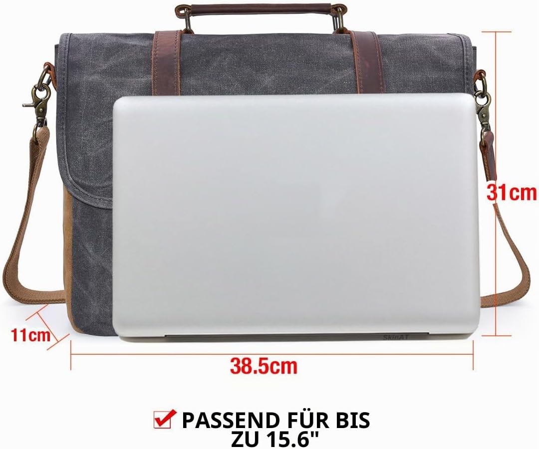 NEWHEY Herren Umhängetaschen Aktentasche Laptoptasche Wasserdichte Canvas Gross Arbeitstasche Messen