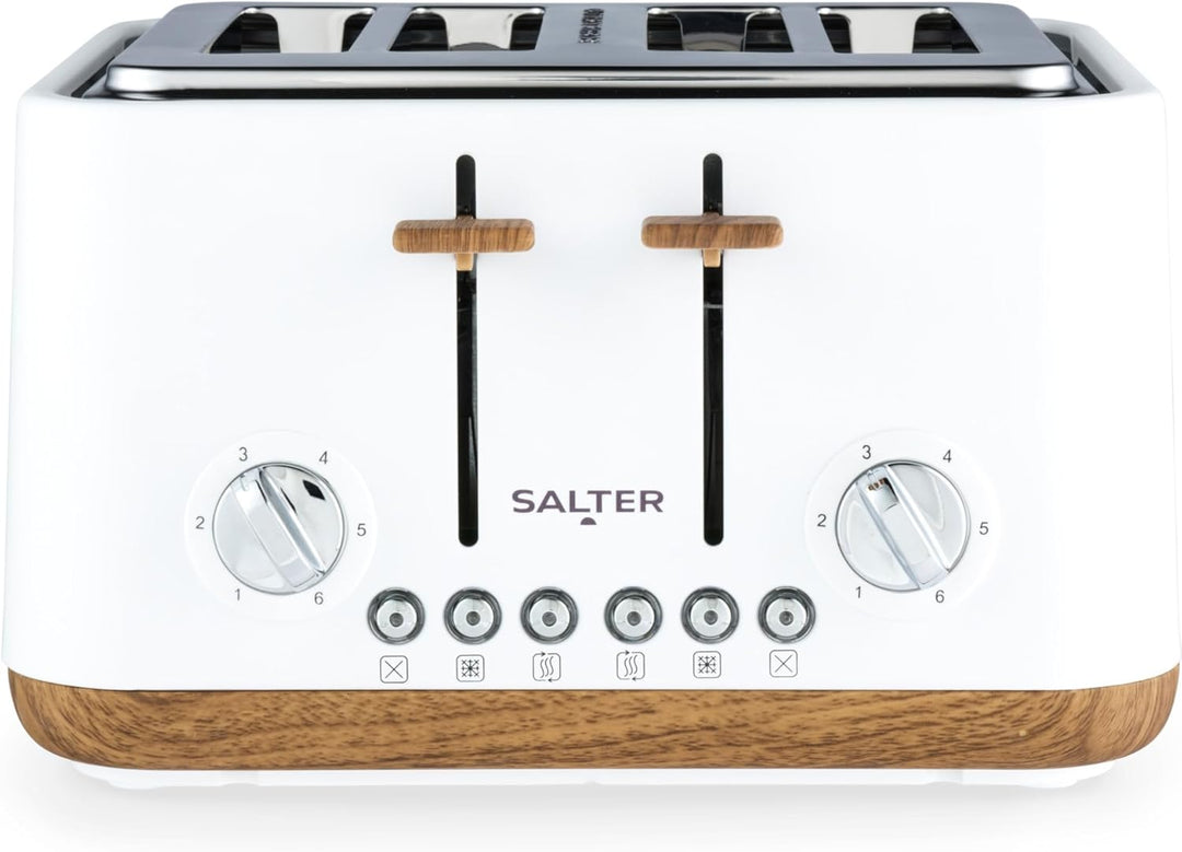 SALTER Toronto 4-Scheiben-Toaster – Breite Schlitze, 6 Bräunungsstufen, herausnehmbare Krümelschubla