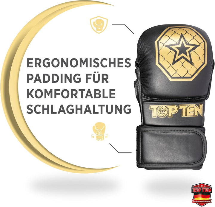 TOP TEN MMA Sparringhandschuhe Contender | MMA Amateur Handschuhe Schwarz-gold XL, Schwarz-gold XL