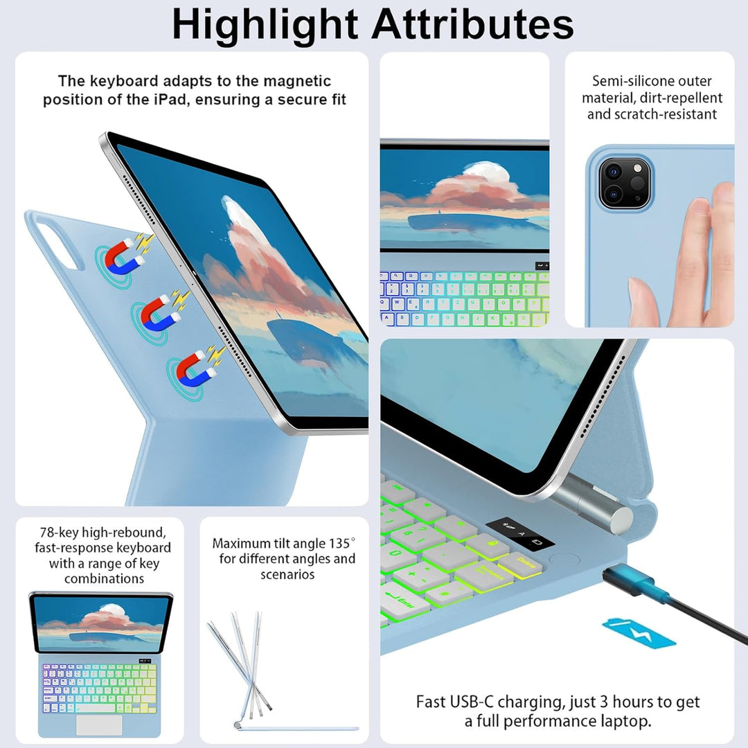 Magic Keyboard für iPad Air 11" (M3 2025, M2 2024)/iPad Pro 11 (4ª/3ª/2ª/1ª Gen), Magnetischer Ständ