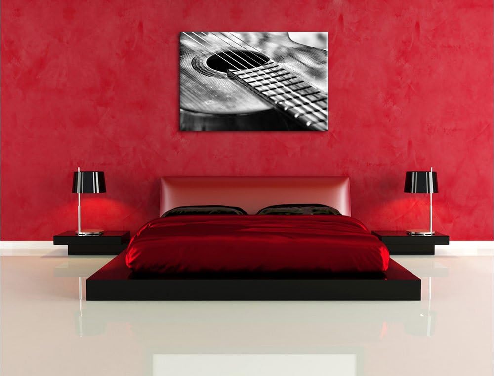 Pixxprint Gitarrensaiten am Schallloch als Leinwandbild/Grösse: 100x70 cm/Wandbild/Kunstdruck/fertig