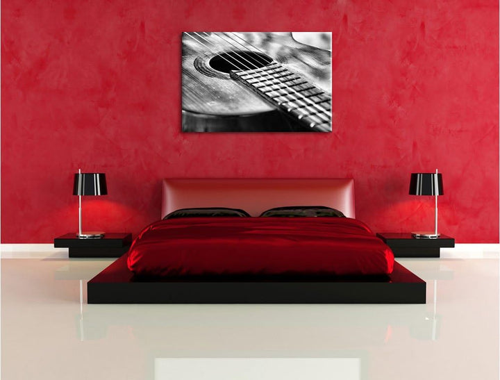 Pixxprint Gitarrensaiten am Schallloch als Leinwandbild/Grösse: 100x70 cm/Wandbild/Kunstdruck/fertig