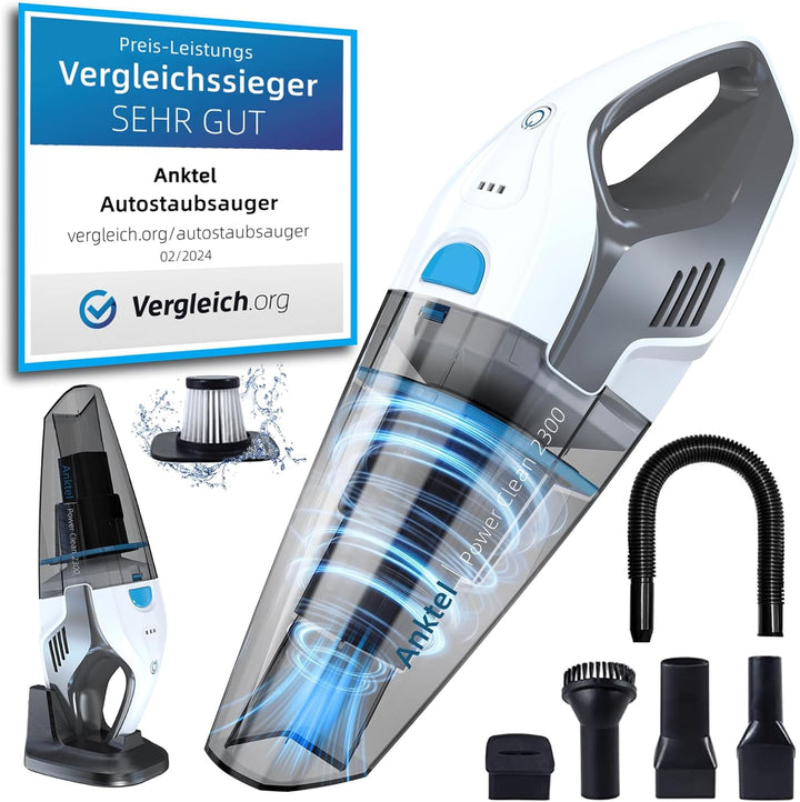 Anktel Handstaubsauger, 9000PA Handstaubsauger Akku Beutellos Nass&Trocken mit Wandhalterung Ladesta
