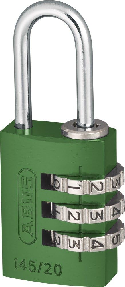 ABUS Zahlenschloss 145/20 Grün - Kofferschloss, Spindschloss u. v. m. - Aluminium-Vorhängeschloss -