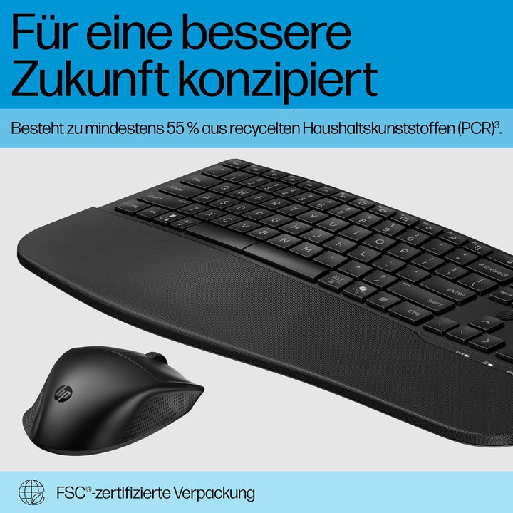 HP 680 Comfort Dual-Mode Tastatur und Maus Set, QWERTZ Deutsches Layout, Kabellos, Bluetooth & 2,4GH