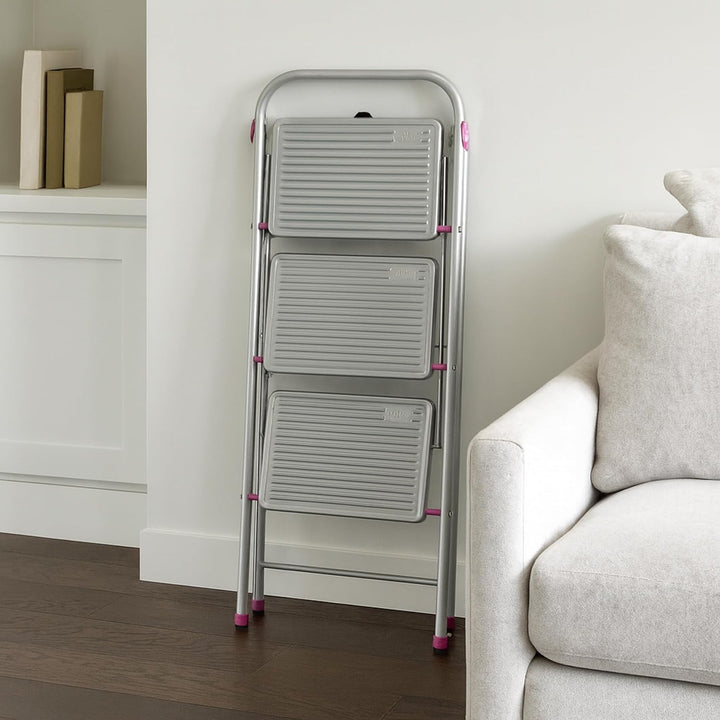Kleeneze® KL068514EU zusammenklappbare 3-stufige Trittleiter für Heimwerker, 105 cm, rosa/grau, Trag