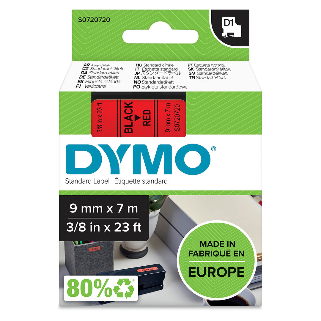 DYMO Original D1-Etikettenband | schwarz auf rot | 9 mm x 7 m | selbstklebendes Schriftband | für La