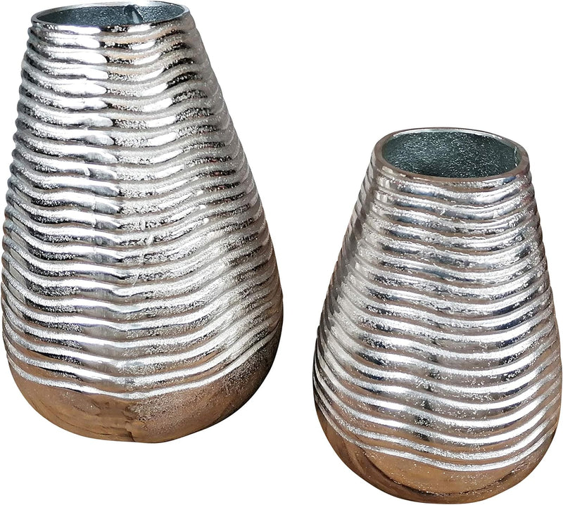 MichaelNoll Vase Blumenvase Gefäss Pokalvase Dekovase Aluminium Silber Rund 32/43 cm (28x28x43 cm),