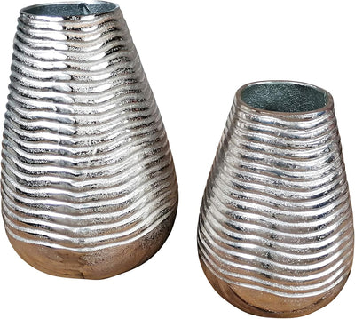 MichaelNoll Vase Blumenvase Gefäss Pokalvase Dekovase Aluminium Silber Rund 32/43 cm (23x23x32 cm),