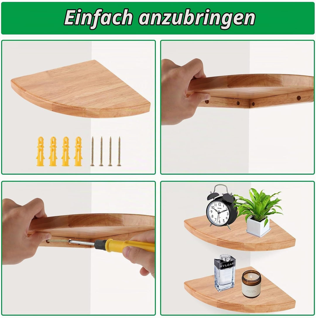 2 Stück Eckregal Hängend Holz, 18 cm Wandregal Ecke, Eckregal Wand für Schlafzimmer, Badezimmer und