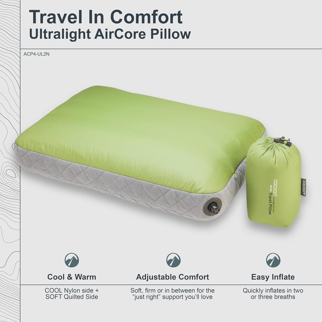 Cocoon Reisekissen/Kopfkissen Air Core Pillow Ultralight - 28x38cm 28x38cm Wasabi Green/Grey, 28x38c