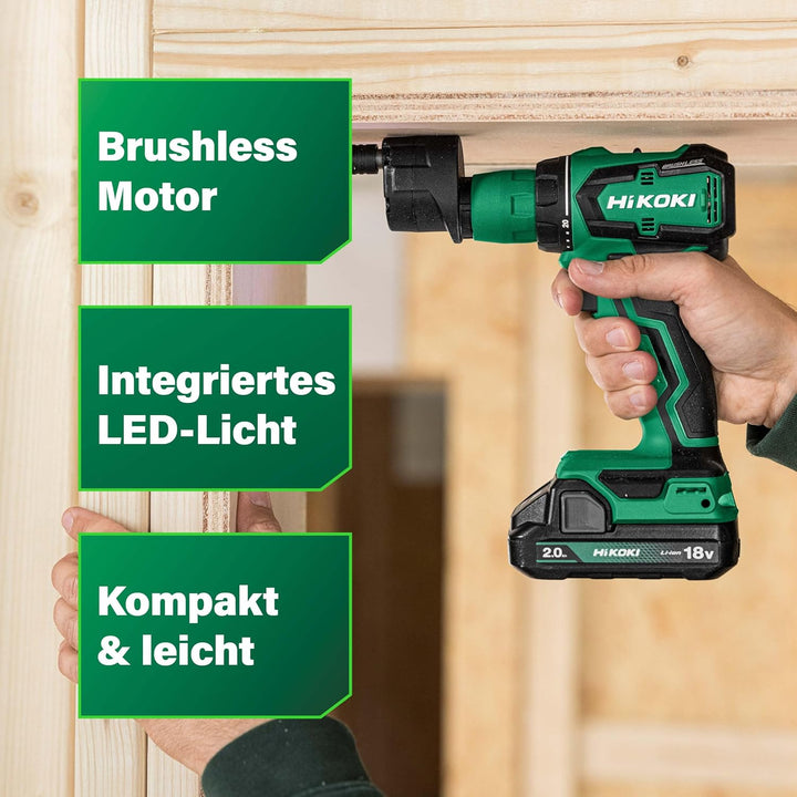 HIKOKI Akku Bohrschrauber, Quick DS18DDQ (18V, 2x2,0 Ah Li-ion Akku, Max. Festdrehmoment (hart): 55