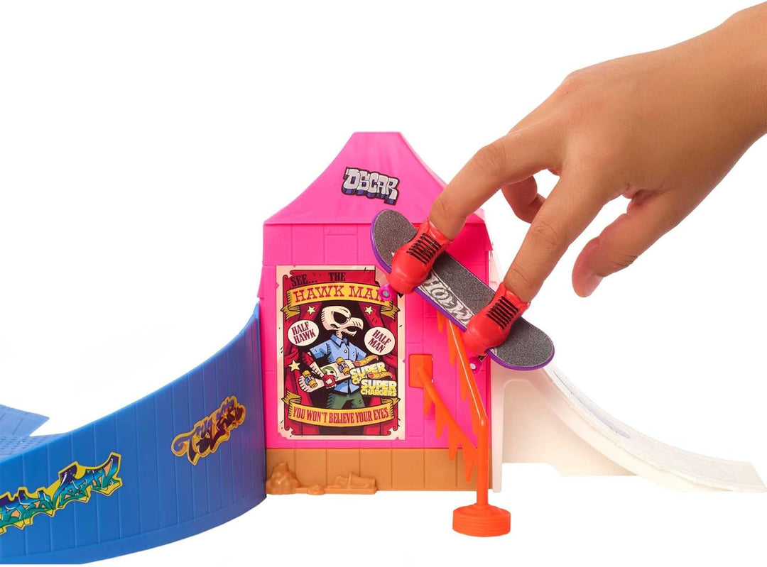 HOT Wheels Skate Vergnügungspark Skateset - Fingerboard & Skateschuhe, mit 360-Grad-Action, Stunt-Hi