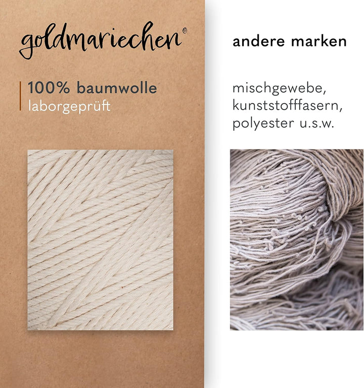 goldmariechen Premium Makramee Garn 3er Set (Naturell, Beere, Lavendel) | 3mm | 100% Baumwolle | pla