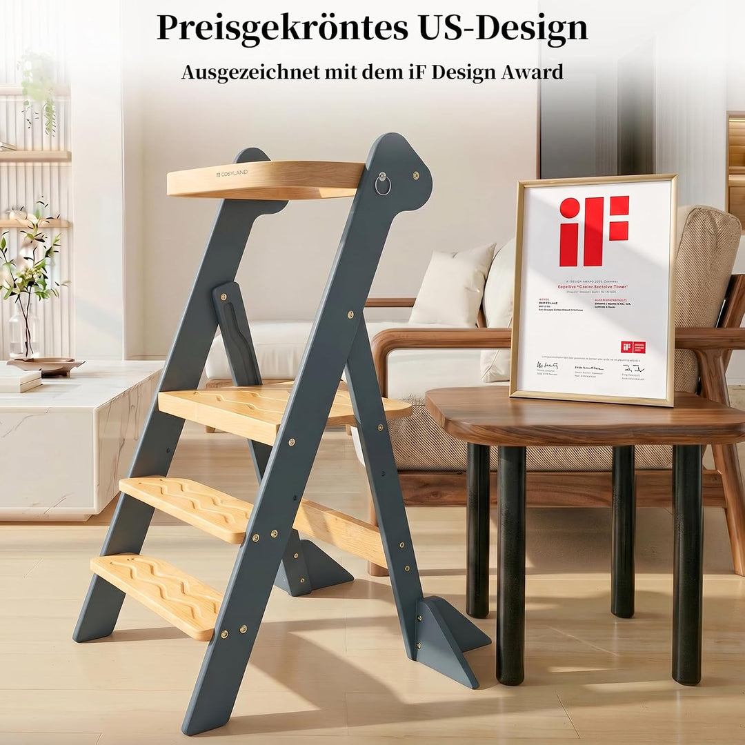 COSYLAND Lernturm ab 1 Jahr klappbar – iF Design Award Gewinner, höhenverstellbarer Lernturm mit Sic