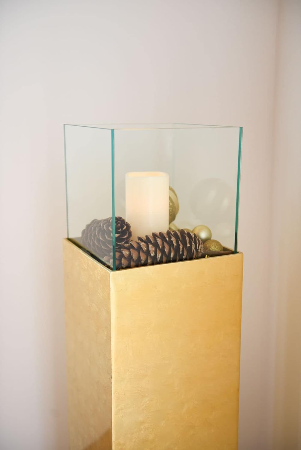 VIVANNO Windlicht-Säule Kerzenständer Deko-Laterne Candela Gold Hochglanz 100 cm hoch 25x25x100 cm G