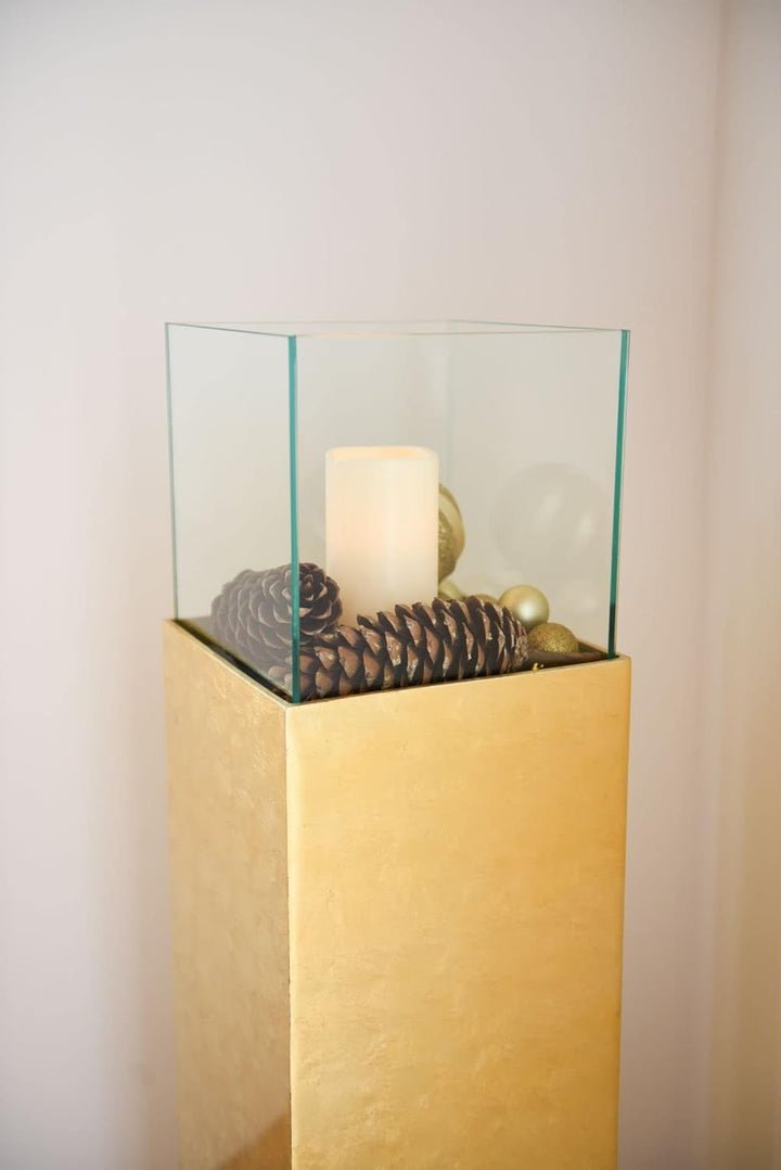 VIVANNO Windlicht-Säule Kerzenständer Deko-Laterne Candela Gold Hochglanz 100 cm hoch 25x25x100 cm G