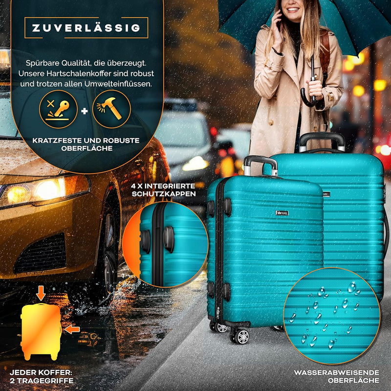 tillvex® Reisekoffer Set 3-tlg mit Gepäckwaage, Koffergurte und Kofferanhänger | Hartschale Kofferse