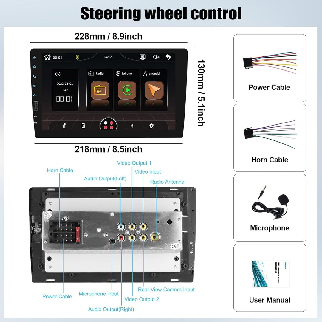 CAMECHO 1 DIN Radio mit Carplay Wireless Android Auto, Autoradio mit 9 Zoll Bildschirm,Bluetooth Fre