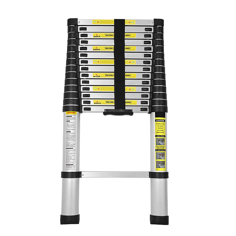 Eulenke 4,4M Teleskopleiter - Rutschfester Multifunktionsleiter 150 kg Belastbarkeit - Aluleiter Hau