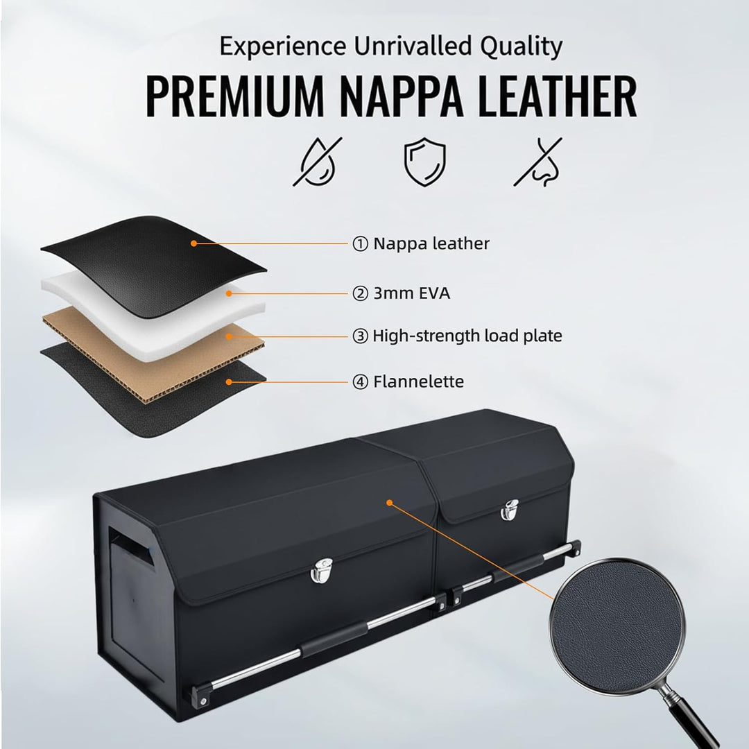 Kofferraum Organizer mit Deckel, 2-in-1 Modular XXL Aufbewahrungsbox aus Hochwertigem Nappa-Leder, T