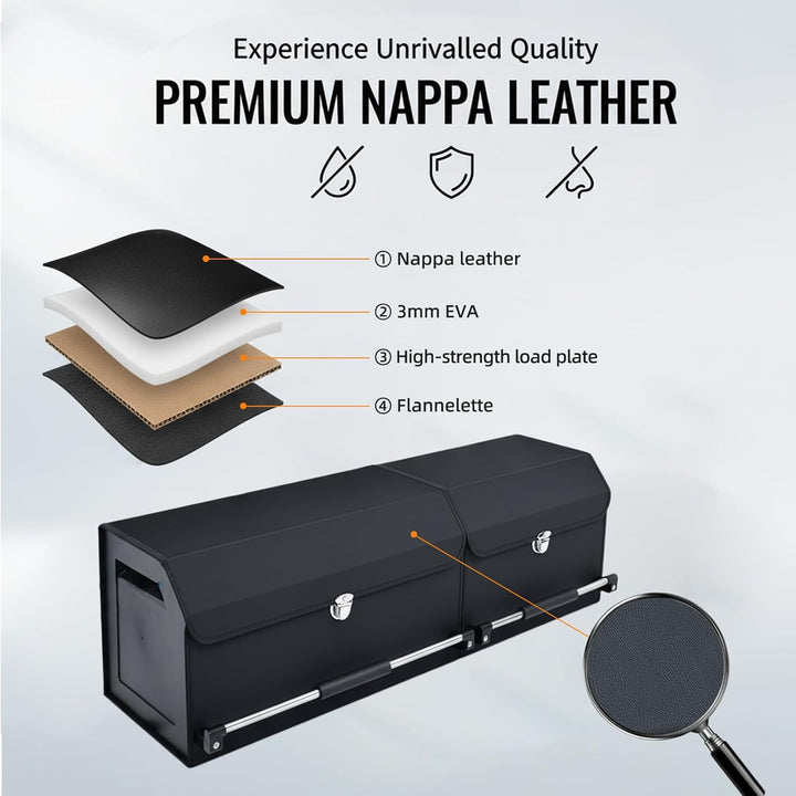Kofferraum Organizer mit Deckel, 2-in-1 Modular XXL Aufbewahrungsbox aus Hochwertigem Nappa-Leder, T
