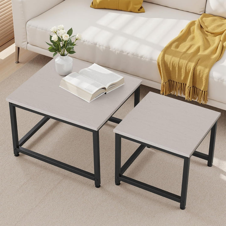 Hawthyhome wohnzimmertisch aus Holz mit Metallrahmen, Quadratisch couchtisch 2er Set &amp; Moderner Beis