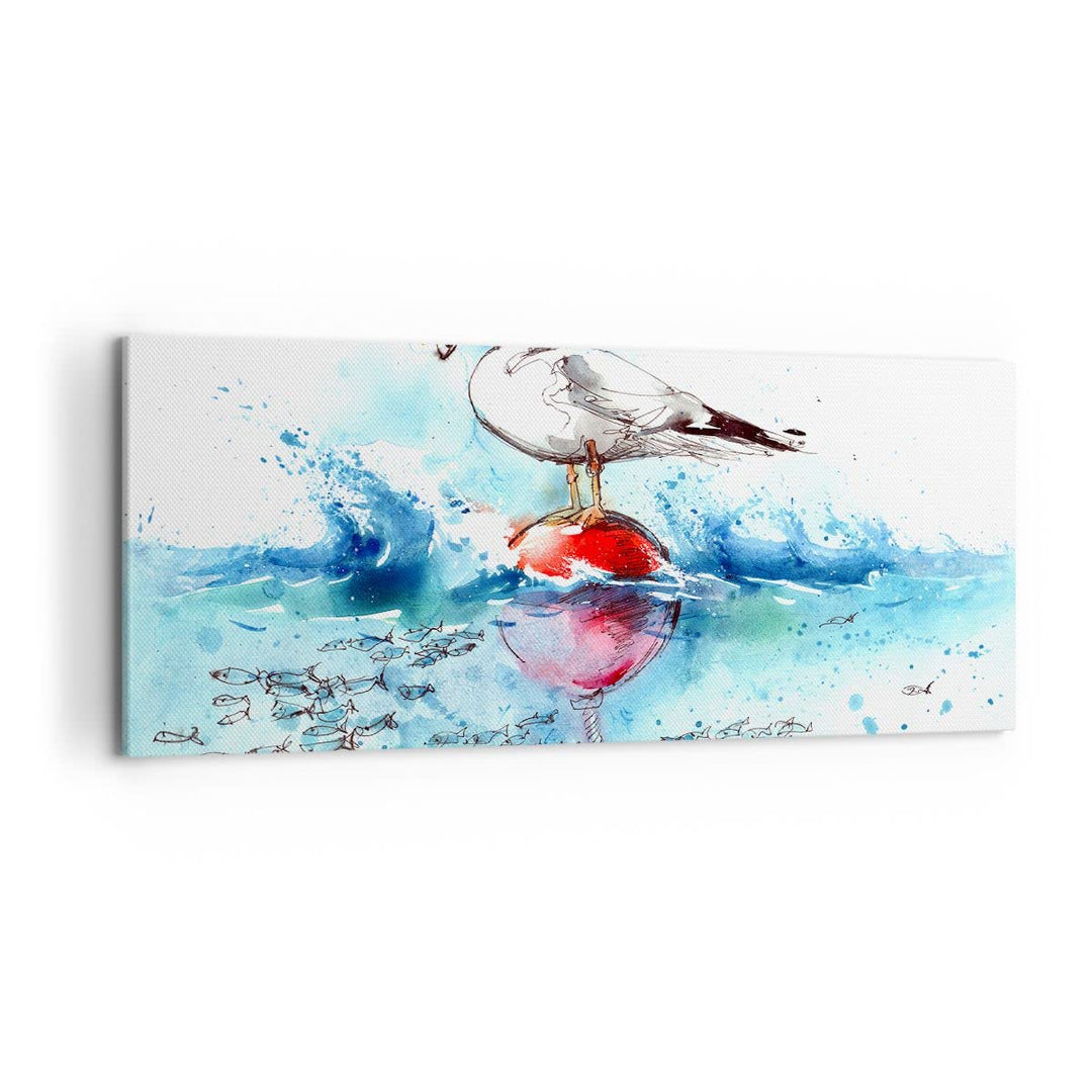 Wandbilder Dekoration Wohnzimmer Wasser Fische Möwe hungrig Panorama Bilder auf Leinwand 120x50cm Le