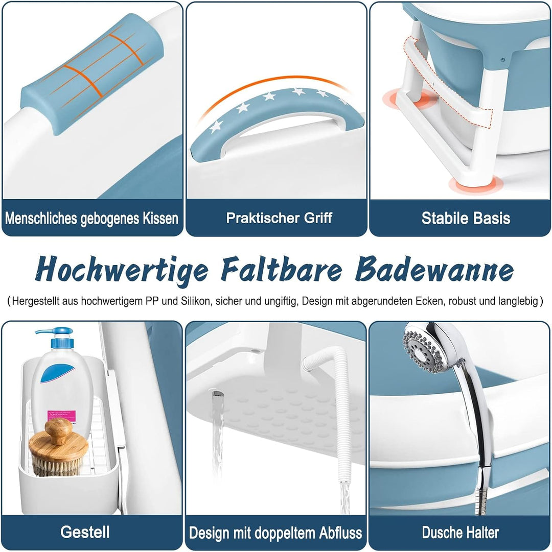 Faltbare Badewanne für Erwachsene, 118x62x52 cm Mobile Klappbadewanne, Ideal für Kleine Badezimmer,