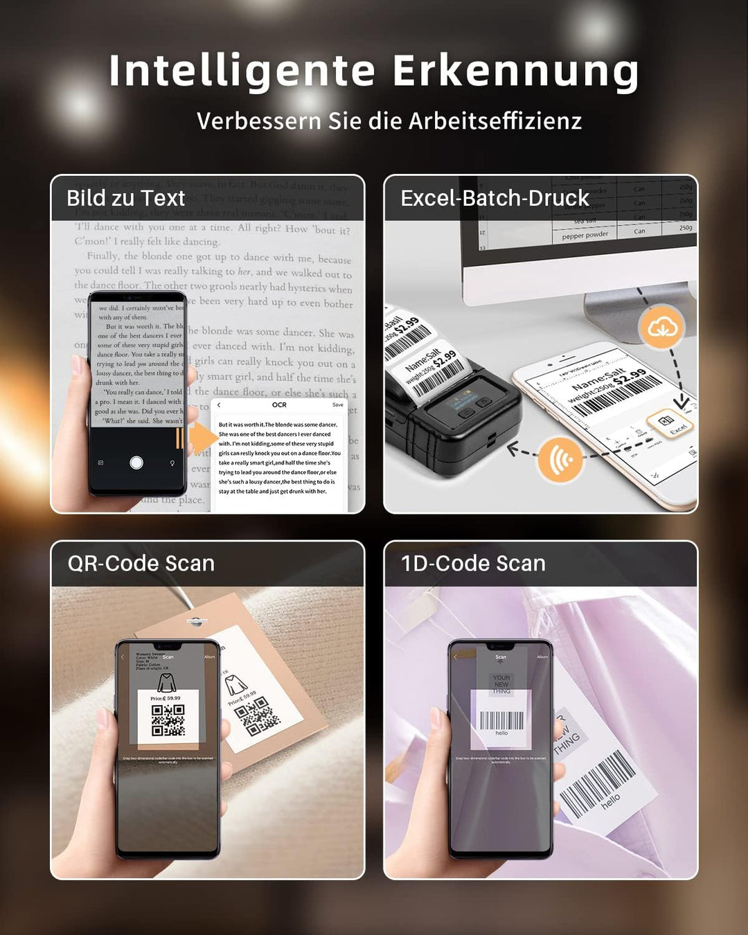 Phomemo M120 Etikettendrucker mit 3 Rollen Etikettenpapier, Bluetooth Thermo Beschriftungsgerät,Trag