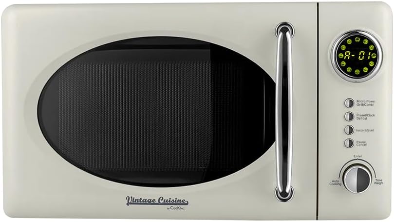 Vintage Cuisine Retro-Mikrowelle mit Display, 700W, 16L, Grillfunktion, Abtaufunktion, Metall, Glas-