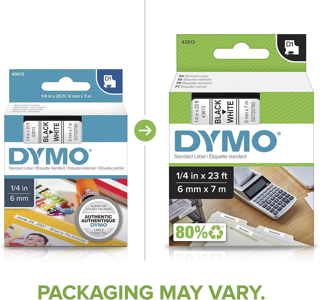 DYMO Standard D1 43613 Etiketten für LabelManager Etikettenhersteller, 0,6 cm B x 6,9 cm L, schwarze