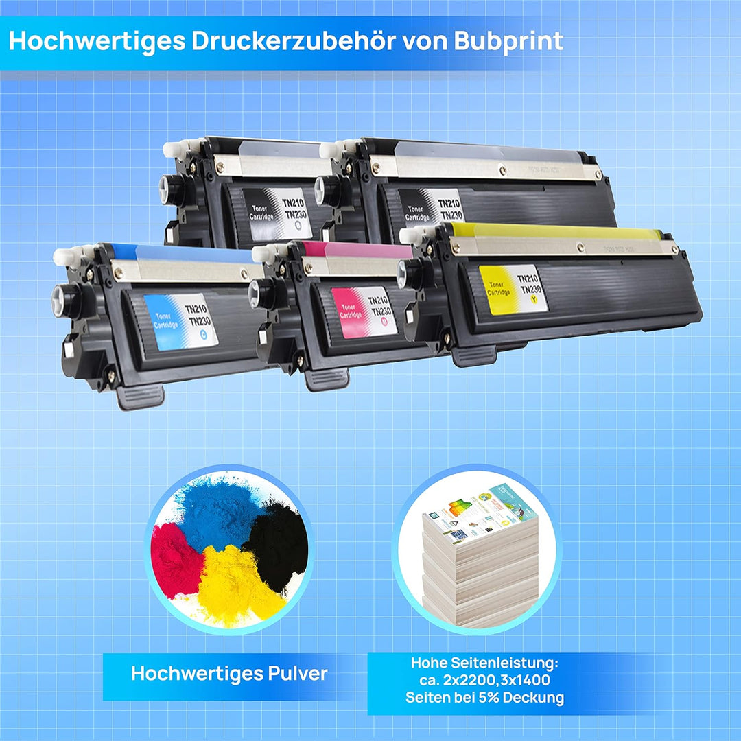 5 Toner kompatibel als Ersatz für Brother TN-230 TN-230BK TN-230C TN-230M TN-230Y für DCP-9010CN HL-