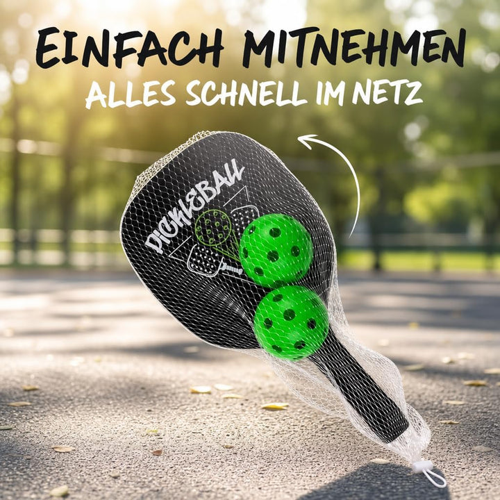 MIJOMA Pickleball Schlägerset – 2 robuste Schläger &amp; 2 grüne Bälle im Netz – Perfekt für Anfänger &amp;