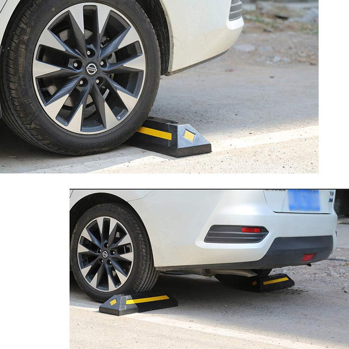 Topgoods 2x Radstopper Gummi Parkplatzbegrenzung mit Reflektoren, Einparkhilfe Garage Privat Parkpla