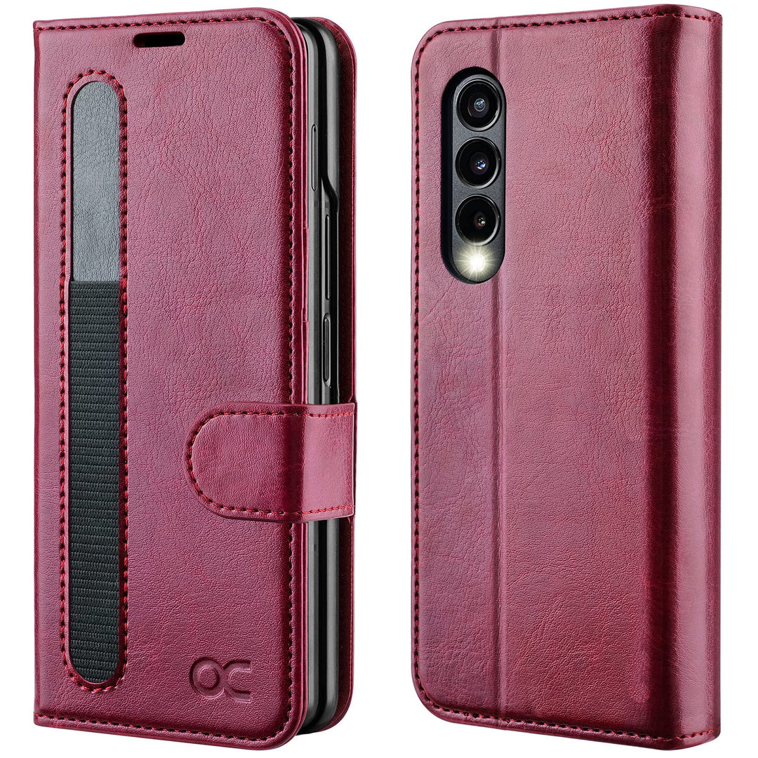 OCASE Hülle Samsung Galaxy Z Fold 3 5G Handyhülle mit S Pen Halter [Premium PU Leder] [Kartenfach] C