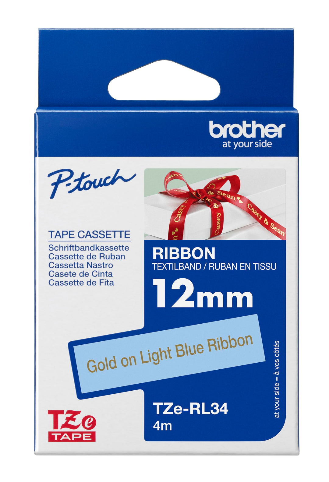 Brother TZe-RL34 Textilband TZERL34 gold-hellblau, gold-hellblau